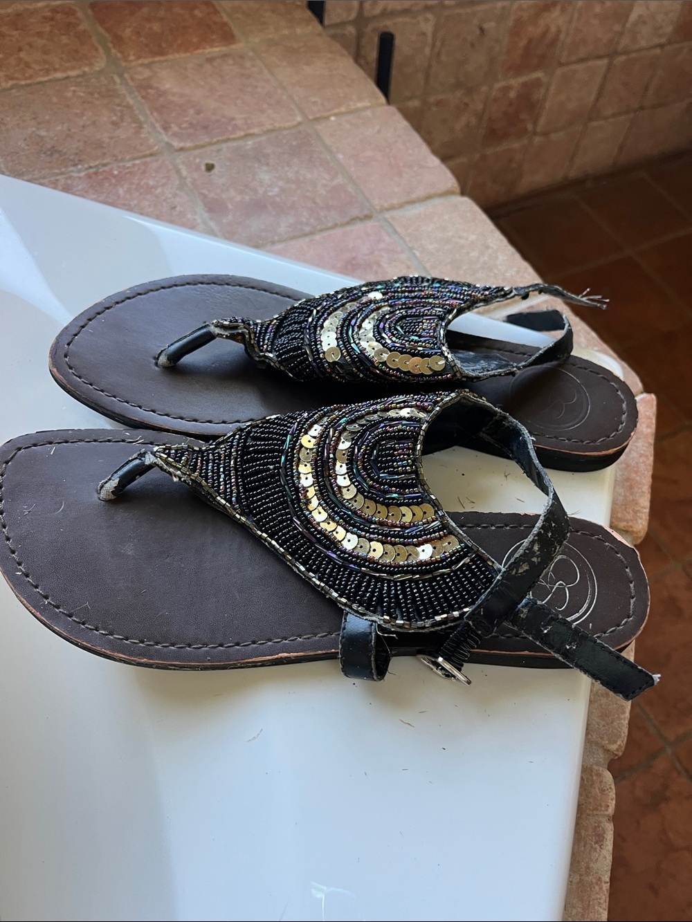 Jessica Simpson Black and Gold Beaded T-Strap Sandals - Picture 4 of 4